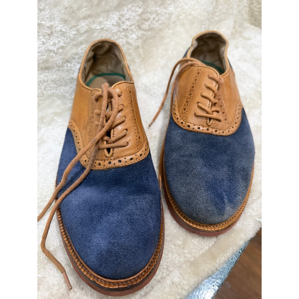 Polo Ralph Lauren Men's 9D Torrington Saddle Shoes Navy Suede Tan Leather